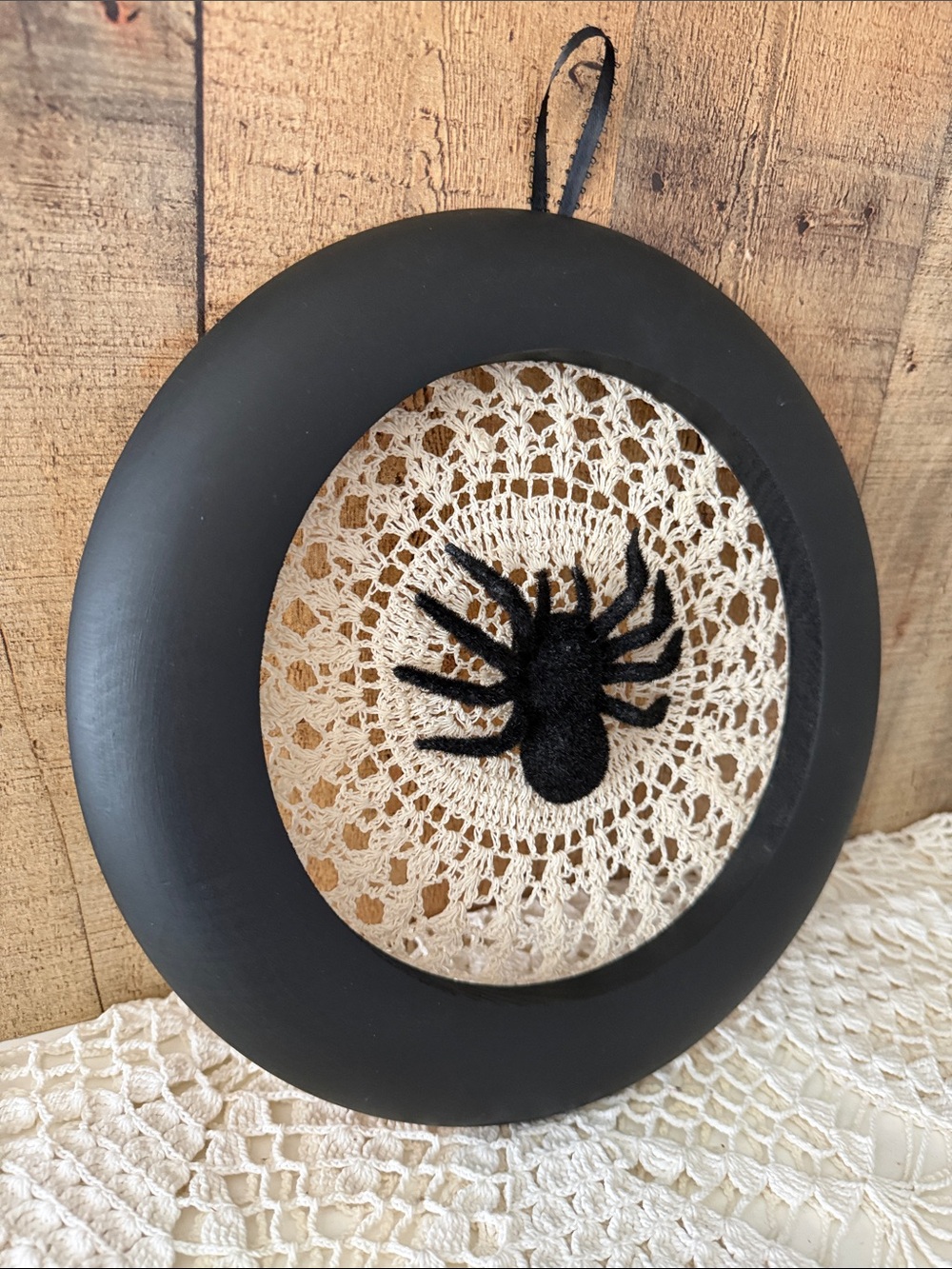 Handcrafted Upcycled Halloween Spider In Web Wall Decor - Picture 4 of 6